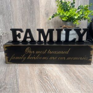 FAMILY Sign & Memory Quote Box Set • Farmhouse Home Decor • Black & Gold Accents